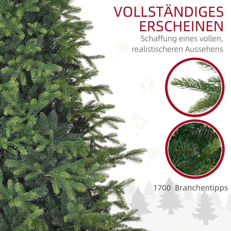 HOMCOM Kunstkerstboom, 183 cm kerstboom met 1700 punten, brede opklapbare metalen standaard, voor kerstdecoratie, groen