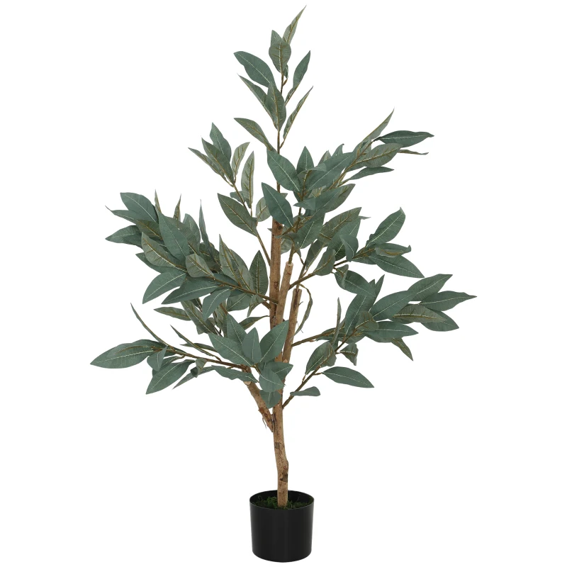 HOMCOM Planta Artificial de Louro 120 cm Planta Artificial Decorativa Grande Decoração para Casa Escritório Varanda Quarto Verde