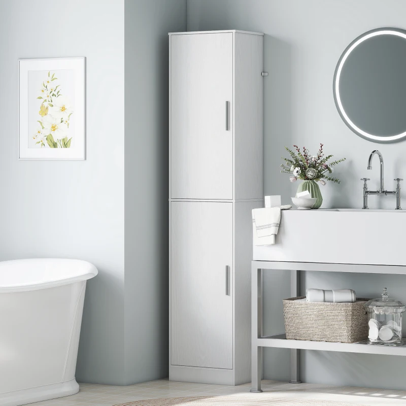 HOMCOM Mobile Colonna Bagno a 2 Armadietti con 6 Ripiani Regolabili, in Legno, 40x35x180 cm, Bianco