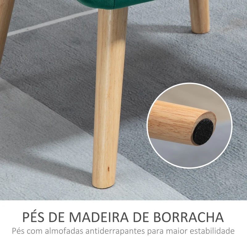 HOMCOM Poltrona Moderna de Sala Estofada em Veludo com Pés de Madeira Cadeira Relax para Sala de Estar Verde