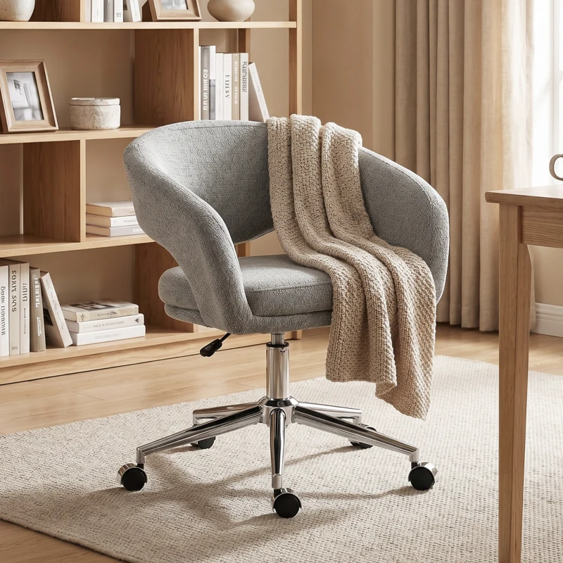 HOMCOM Chaise Bureau Ergonomique, Fauteuil de Bureau en Chenille avec Hauteur Réglable, Dossier Incurvé, Gris