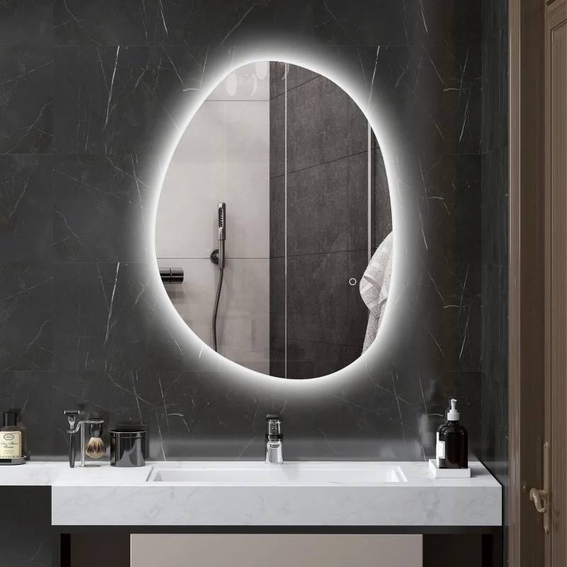 HOMCOM Espelho de Casa de Banho LED 3 Cores de Luz Brilho Regulável Função Anti Embaciamento Função Memória IP44 80x60 cm Prata