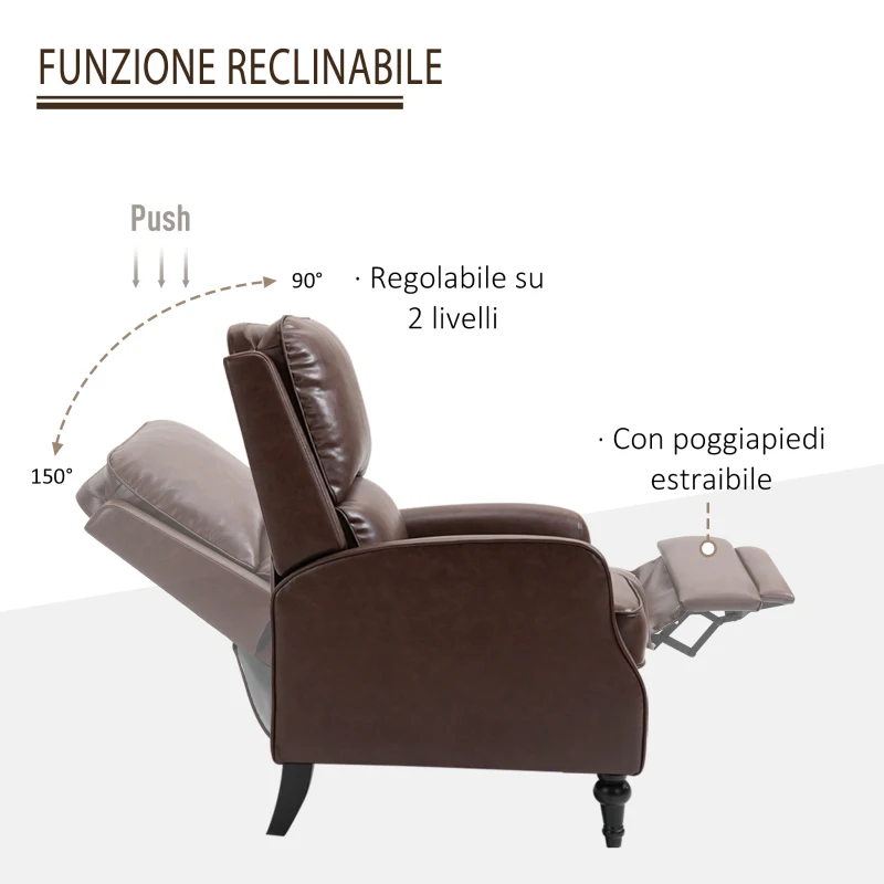 HOMCOM Poltrona Relax Reclinabile 90° e 150° Manuale in Pelle