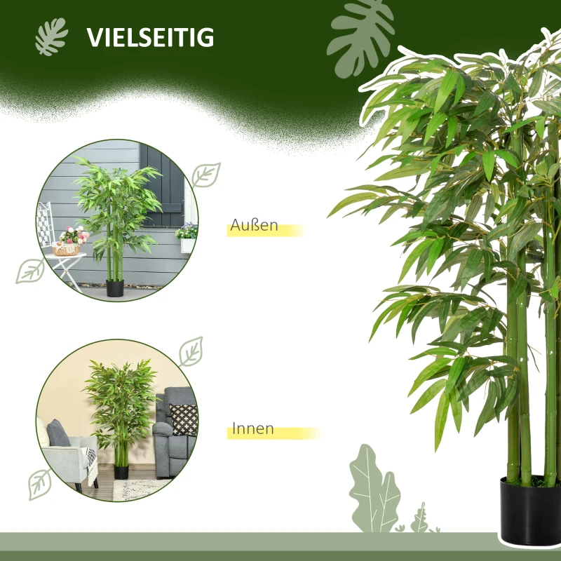 HOMCOM Kunstmatige Bamboeplant, Plastic in Pot, 780 Bladeren, Realistisch Uiterlijk, Weinig Onderhoud, 140 cm, Groen