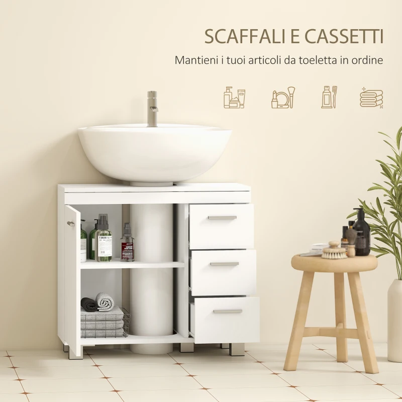 HOMCOM Mobile Sottolavabo Bagno con Armadietto, Ripiani e Cassetti, Bianco