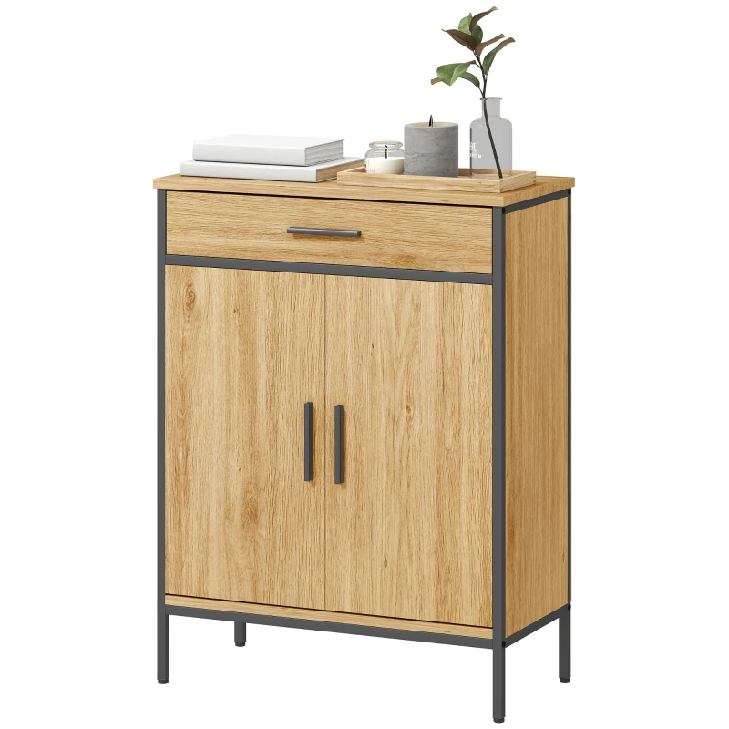 HOMCOM Badkamerkast, tweelagige planken, grote lade, industrieel design, eikenlook