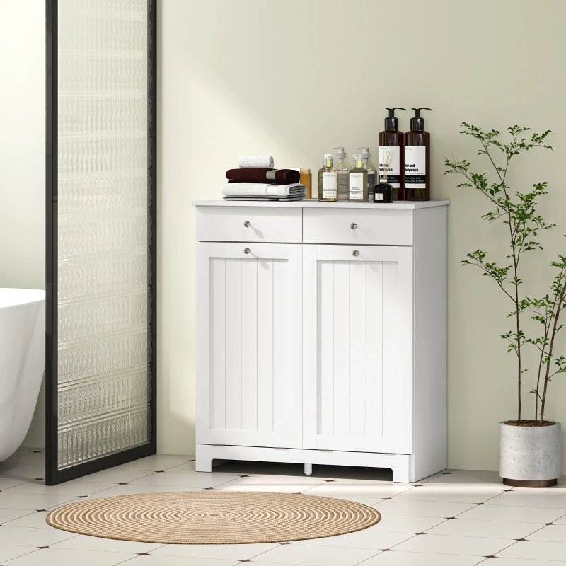 HOMCOM Mobile Bagno con 2 Ceste Portabiancheria Rimovibili, 2 Cassetti e 2 Ante a Ribalta, 78x38x90 cm, Bianco