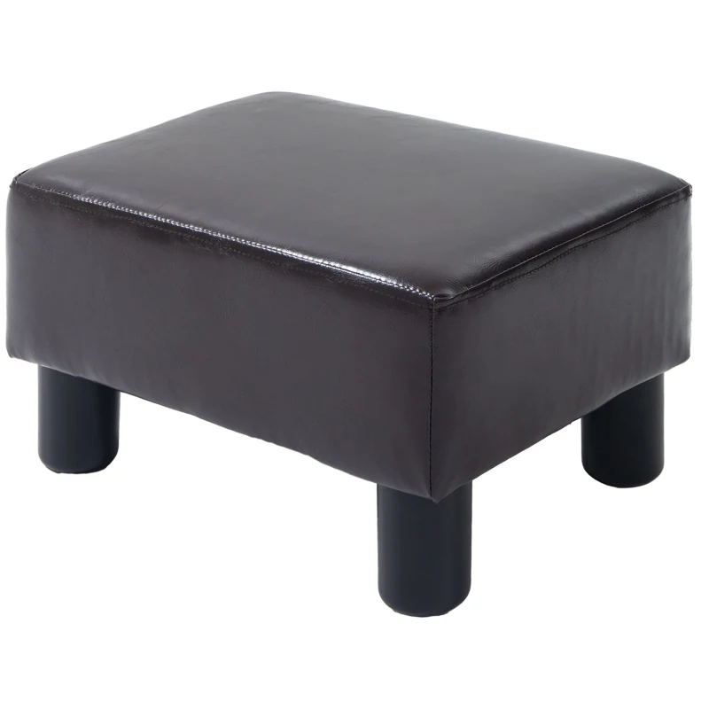 HOMCOM PU Leather Footstool Ottoman Cube with 4 Plastic Legs, Brown