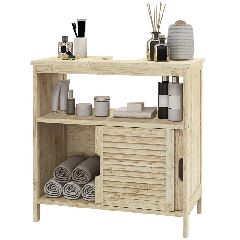 HOMCOM Móvel para Lavatório Pousar em Bambu com Portas Deslizantes de Ripas Compartimento Aberto 60x30x60 cm Madeira
