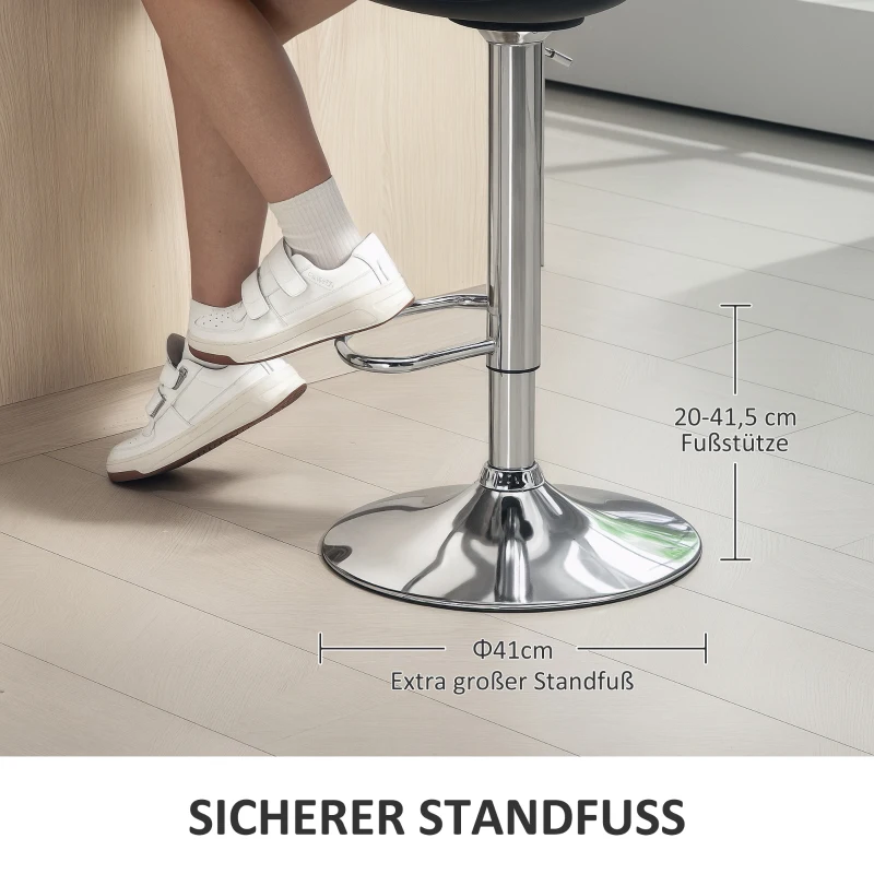 HOMCOM 2-delige Set Barkrukken, Barstoelen met Leuning, In Hoogte Verstelbaar, Tot 120 kg, 42 x 38 x 82-104 cm, Zwart