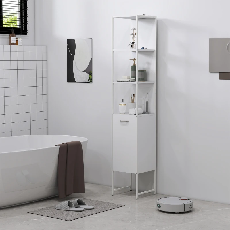 HOMCOM Tall Bathroom Cabinet with Open Shelves and Adjustable Shelf - White