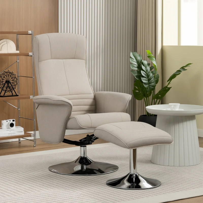 HOMCOM Fauteuil relax inclinable 135° pivotant 360° avec repose-pieds revêtement tissu beige