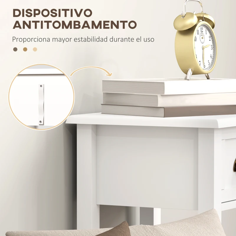HOMCOM Juego de 2 Mesas Auxiliares Mesitas de Noche con Cajón y Estante de Almacenamiento para Dormitorio 30x30x75 cm Blanco