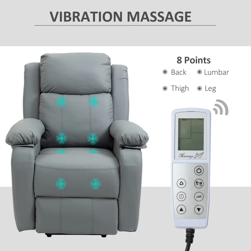 HOMCOM Riser and Recliner Chair with Vibration Massage, PU Leather Power Lift Chair for Elderly, Grey