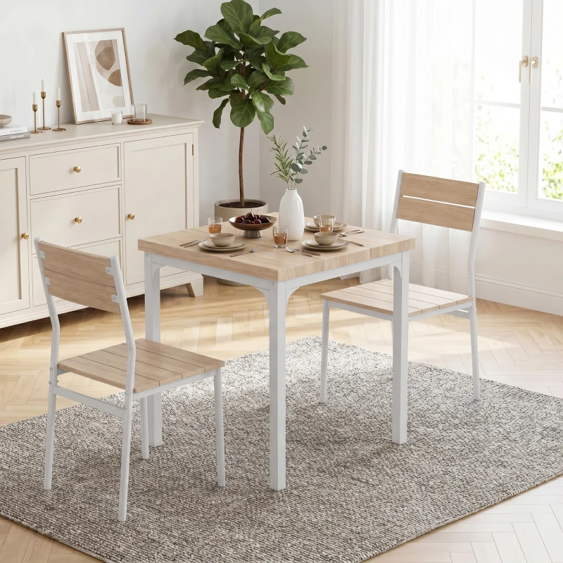 HOMCOM Three-Piece Minimal and Compact Dining Set, Oak Wood Effect