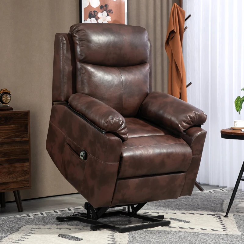 HOMCOM Faux Leather 70° Electric Riser Recliner Chair, Dark Brown