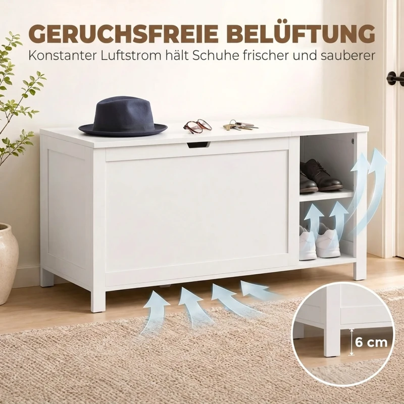 HOMCOM Schoenenbank met verstelbare plank en opklapbaar vak, opbergbank voor schoenen, wit