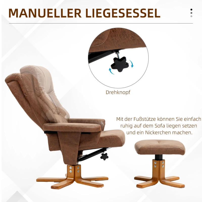 HOMCOM Relaxstoel met voetenbank, 360° draaibaar, 135° kantelbaar, ademende bekleding, 78 x 82,5 x 109 cm, bruin