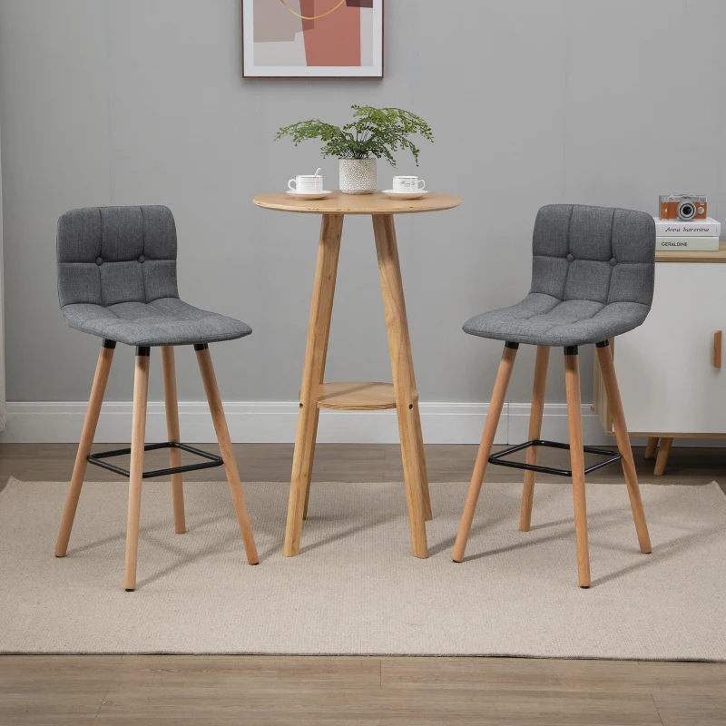 HOMCOM Conjunto de 2 Bancos de Bar Bancos Altos de Cozinha com Encosto Apoio para Pés Estilo Moderno 41,5x47x97,5 cm Cinzento