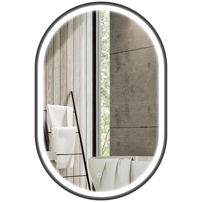 HOMCOM Espelho de Casa de Banho com Luz 60x90 cm Espelho de Parede Oval 3 Cores de Luz Brilho Regulável Função Antiembaçiamento Memória Preto