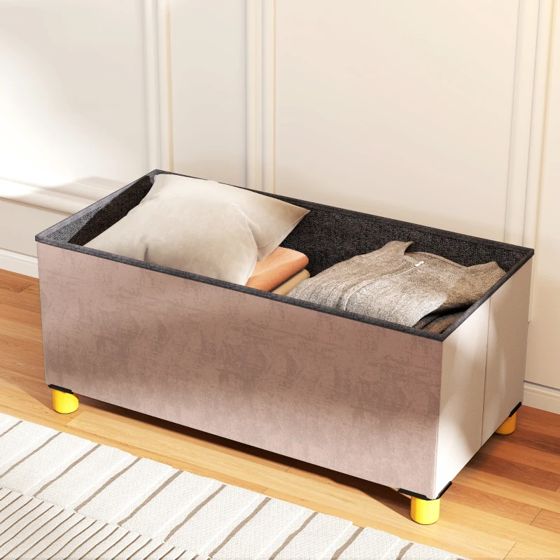 HOMCOM Banco de Armazenamento Dobrável Capacidade de 67 L  Estofado em Veludo Carga 120 kg 76x38x38 cm Rosa Claro
