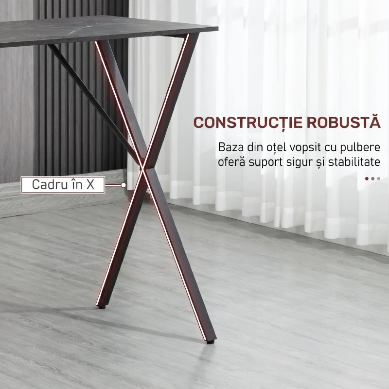 HOMCOM Bar și Masă Înaltă, Stil Industrial, cu Efect de Marmură, din Lemn și Oțel, 120x60x102 cm, Negru