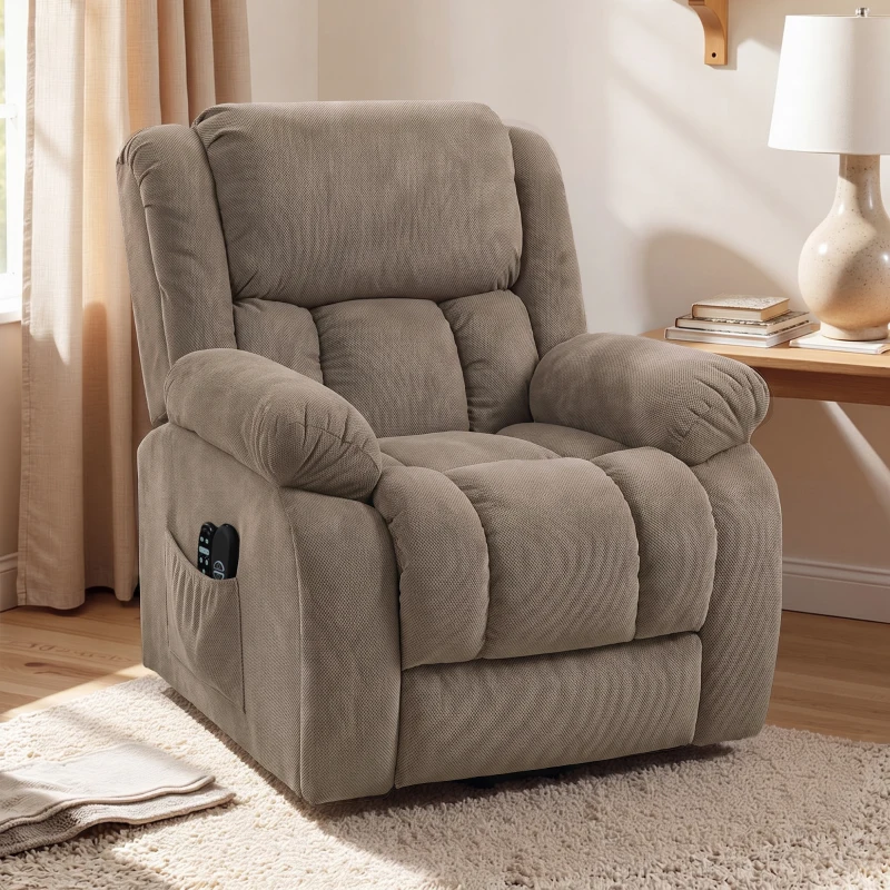HOMCOM Sillón Elevador Eléctrico con Masaje y Calefacción Reposapiés Respaldo Reclinable Mando 93x104x100 cm Marrón