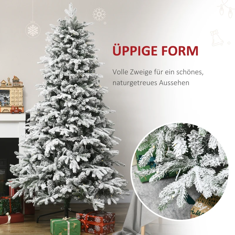 HOMCOM Kunstmatige Kerstboom, Kerstboom, Incl. Kunstmatige Sneeuw, LED-Lichten, 180 cm, Groen + Wit
