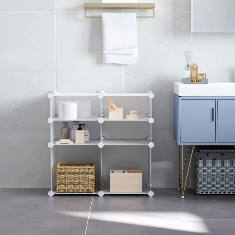 HOMCOM Armoire modulable étagère à rangement 3 Niveaux 6 cubes en Plastique + Autocollants décoratifs 75L x 37l x 73H cm Blanc