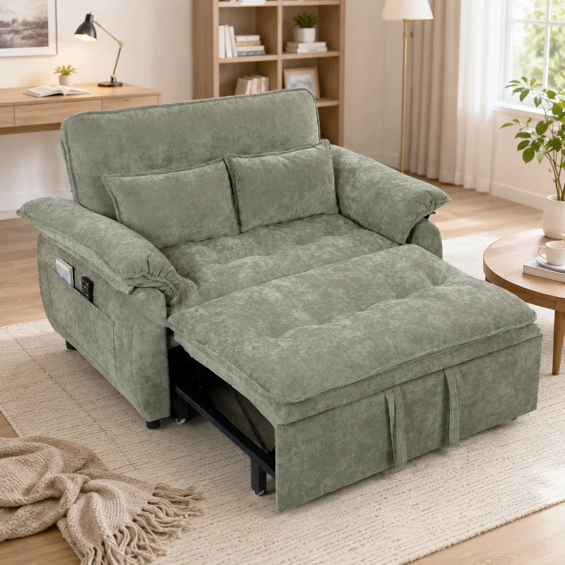 HOMCOM Sofá Cama 2 Plazas Sofá Cama 3 en 1 de Terciopelo 137 cm Respaldo Ajustable Asiento Amplio 2 Cojines Verde