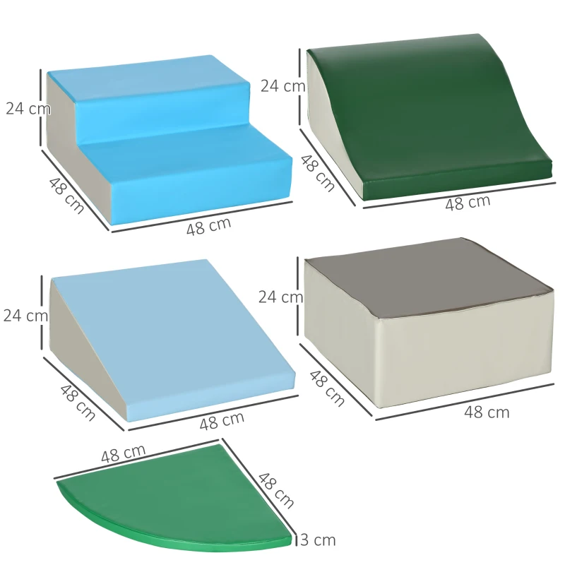 HOMCOM Parcours motricité bébé 6PCS, module motricité bébé en mousse EPE avec housse en revêtement synthétique, blocs mousse de construction, jouets éducatifs enfants d'âge préscolaire, multicolore