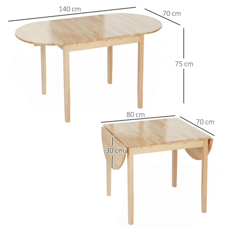 HOMCOM 4-6 Person Wooden Drop-Leaf Table - Natural Finish