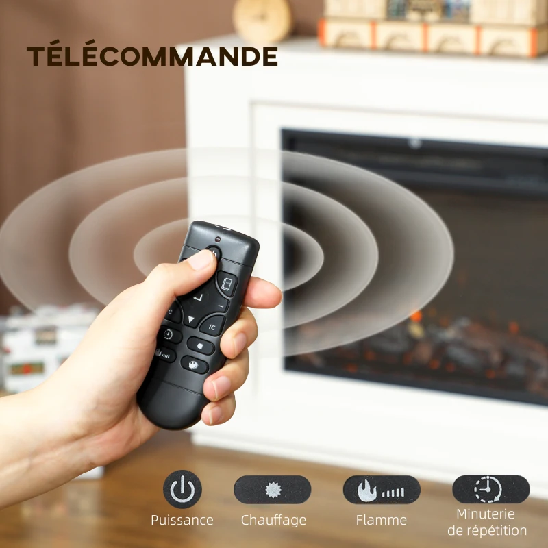 HOMCOM Cheminée électrique 1000W/2000W fausse cheminée effet flamme à 12 couleurs et 5 luminosités réglables 98x25x80cm blanc