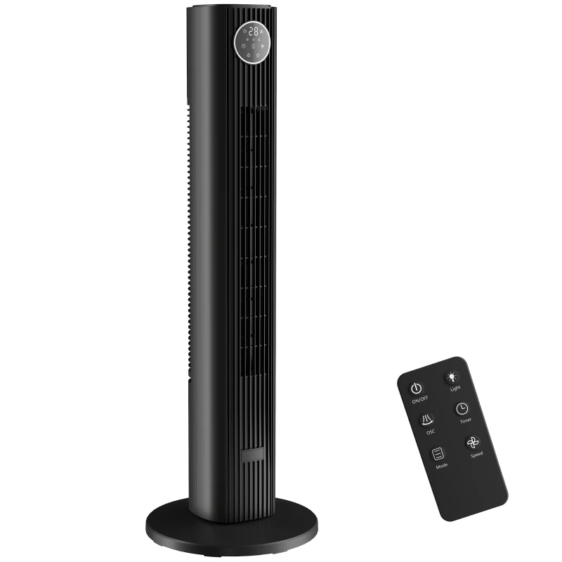 HOMCOM Ventilateur colonne silencieux 28dB, vitesse 8m/s, ventilateur tour chambre, 12 vitesses, 4 modes, minuterie 12H, noir