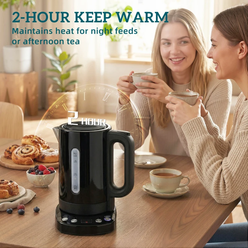 HOMCOM Electric Kettle, 1.7L, Fast Boil, 3kW Water Kettle with UK Strix Thermostat, Keep Warm Function, LCD Base, Black