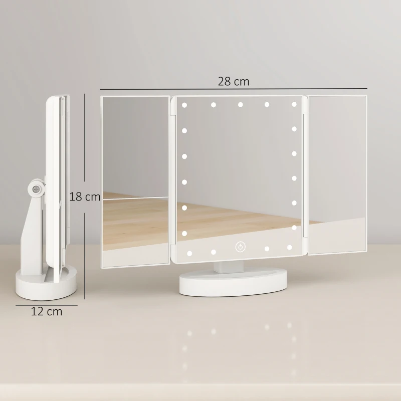 HOMCOM Espejo Maquillaje con Luz Aumento 1X/2X/3X Rotación Libre de 180° 21 Luces LED Interruptor Táctil Blanco
