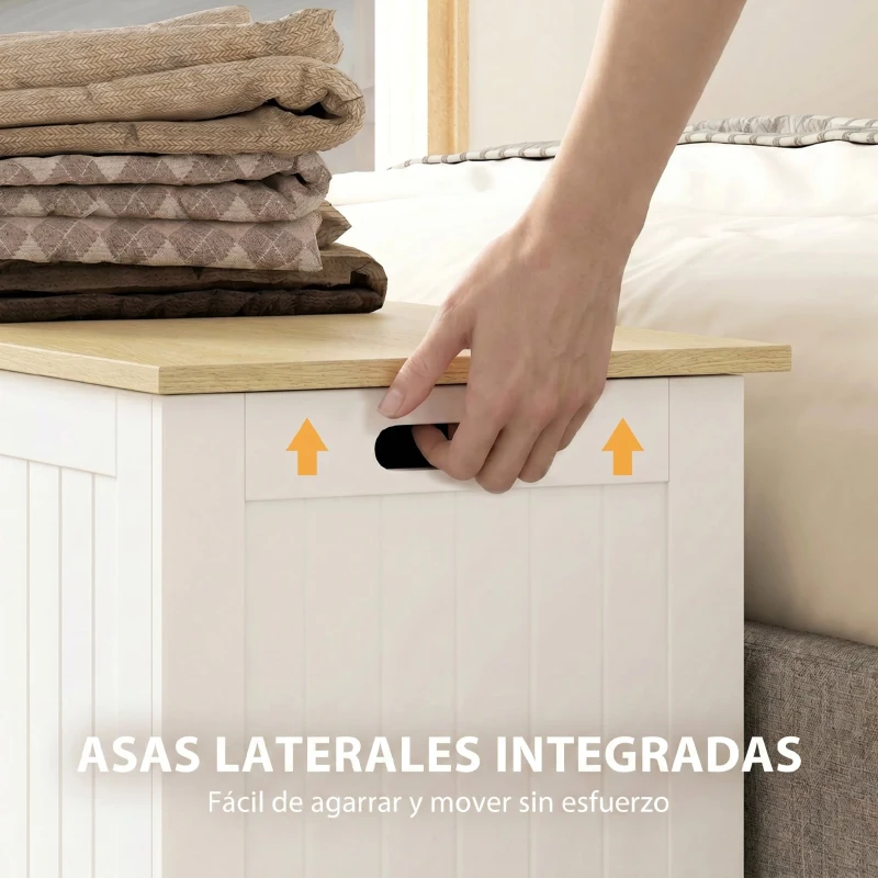 HOMCOM Baúl de Almacenaje 90 L con Tapa Baúl de Almacenaje Versátil con Bisagra de Seguridad 80,5x40x46,4 cm Natural y Blanco