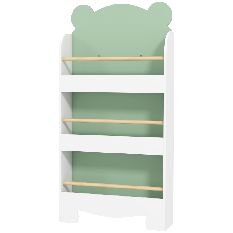 AIYAPLAY Kinderboekenrek, 3-laags boekenrek met beer thema voor speelgoed en boeken, kinderkamer, 55 x 15 x 110 cm, groen