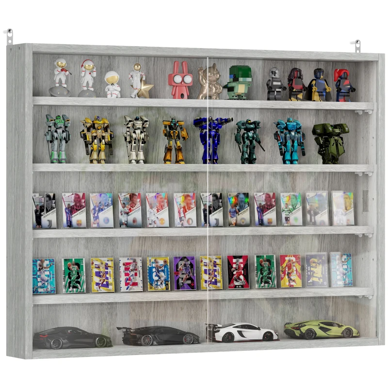 HOMCOM Vitrine murale pour objets de collection 4 étagère réglables en hauteur et 2 portes coulissantes 80 x 9,5 x 60 cm gris