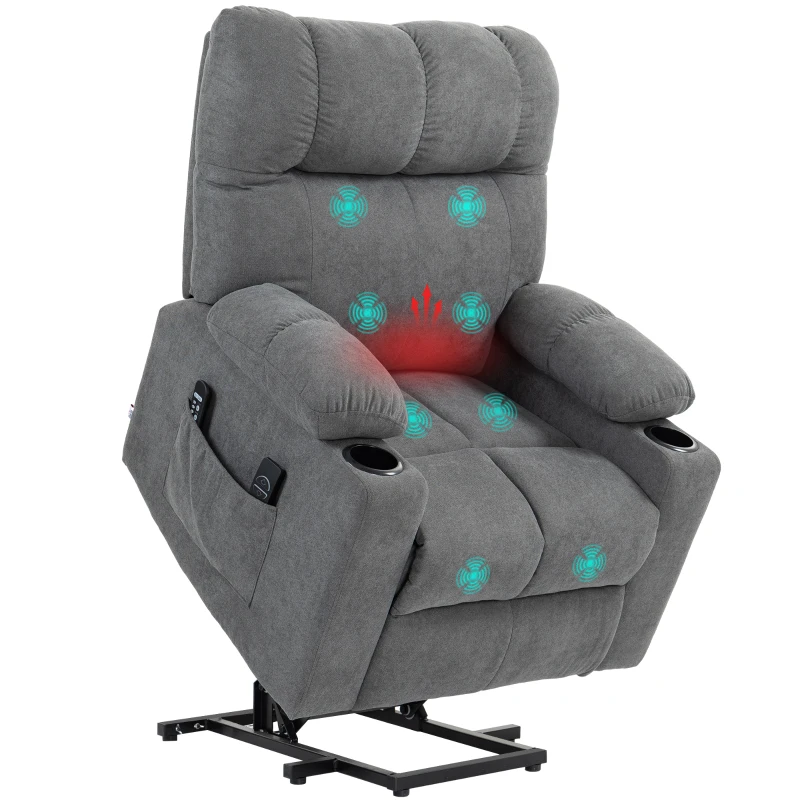 HOMCOM Seniorenfauteuil met opsta-hulp, ligfunctie, incl. afstandsbediening, 144 cm x 91 cm x 88 cm, Grijs