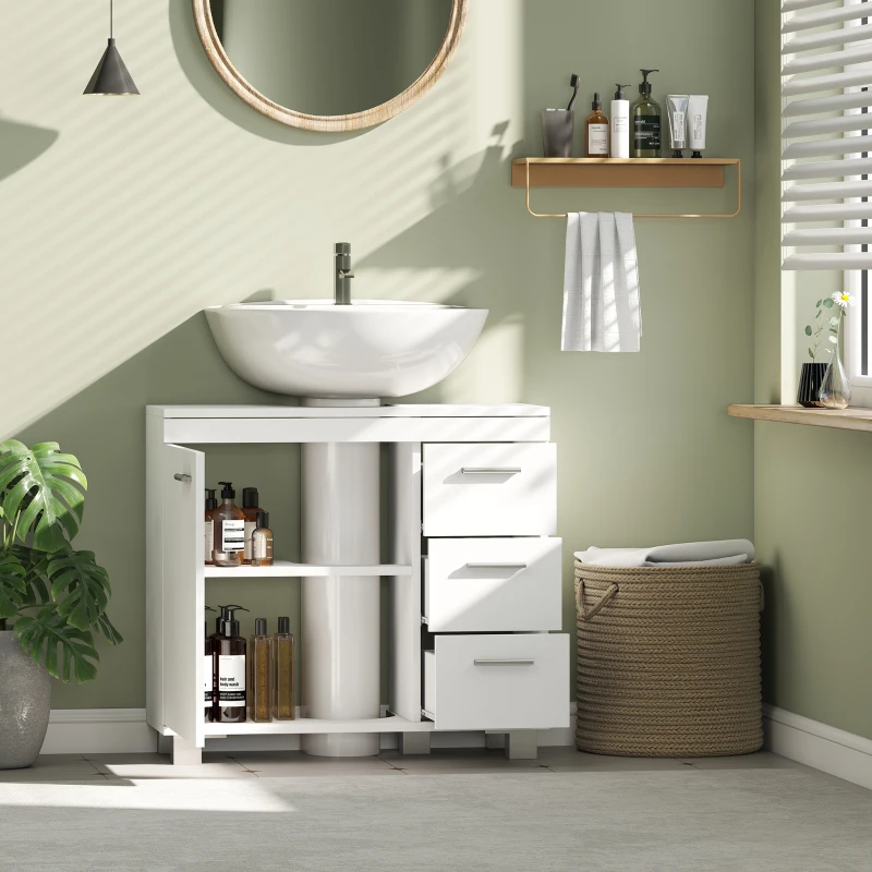HOMCOM Mobile Sottolavabo Bagno con Armadietto, Ripiani e Cassetti, Bianco