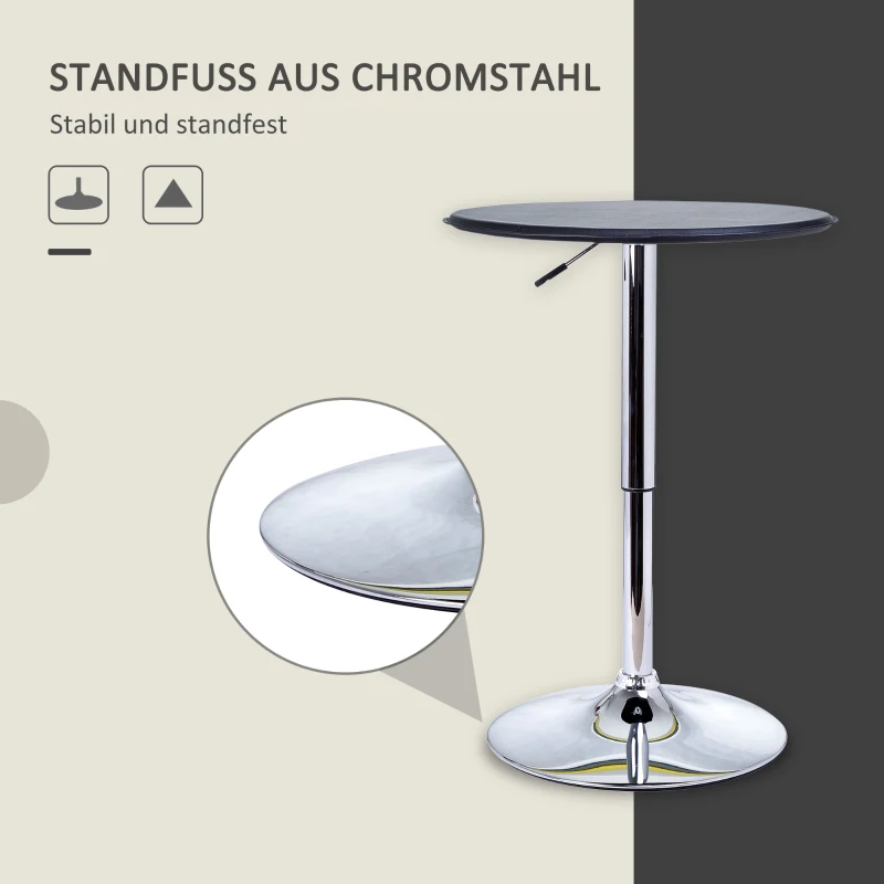 HOMCOM Verstelbare Bartafel, Kunstleder, Vintage Design, Zwart + Zilver