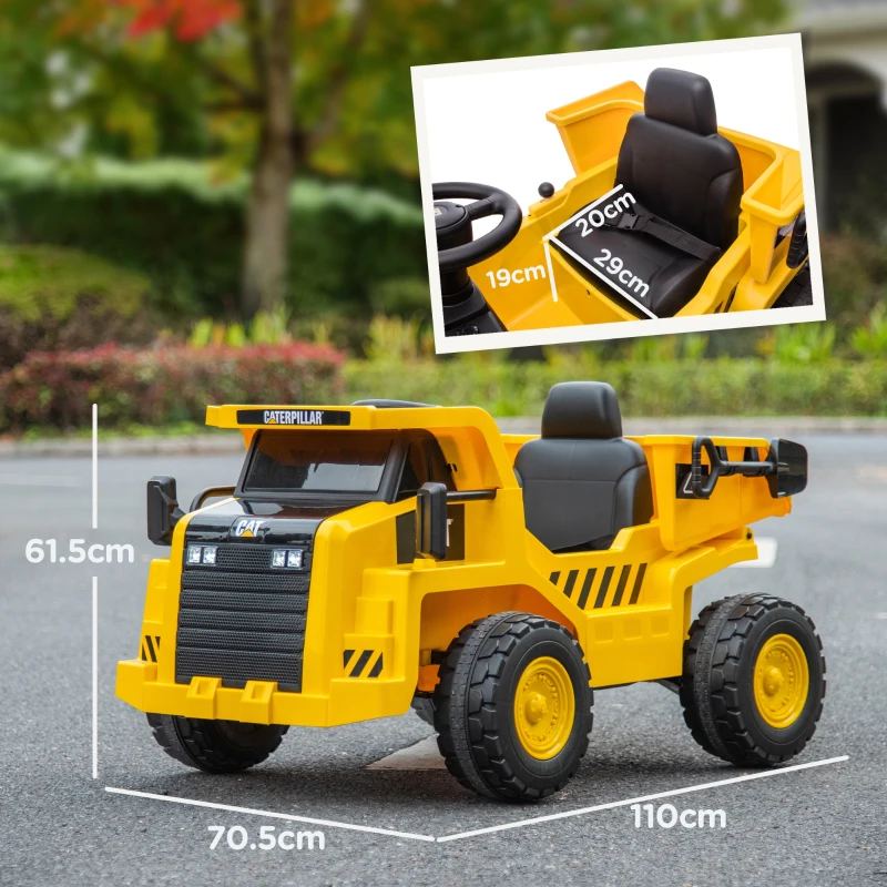 AIYAPLAY Camion de jucărie cu licență Caterpillar, telecomandă, faruri, cupă și lopată, 110x70.5x61.5 cm, galben(m-3)