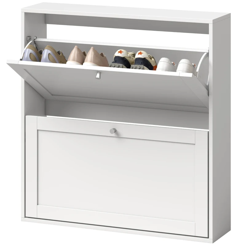 HOMCOM Schoenenkast met 2 klepvakken en verstelbare legplanken, voor maximaal 8 paar schoenen, wit