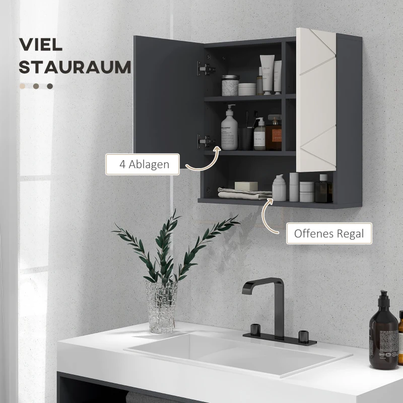 HOMCOM Badkamerkast met Spiegeldeur, Verstelbare Planken, tot 15 kg Belastbaar, Wit