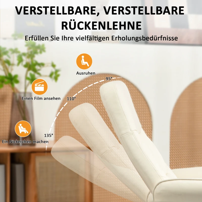 HOMCOM Massagestoel met voetenbank, ergonomische stoel met 10 vibratiepunten, kunstleer, 76 x 81 x 105 cm, Crèmeweiß(m-6)
