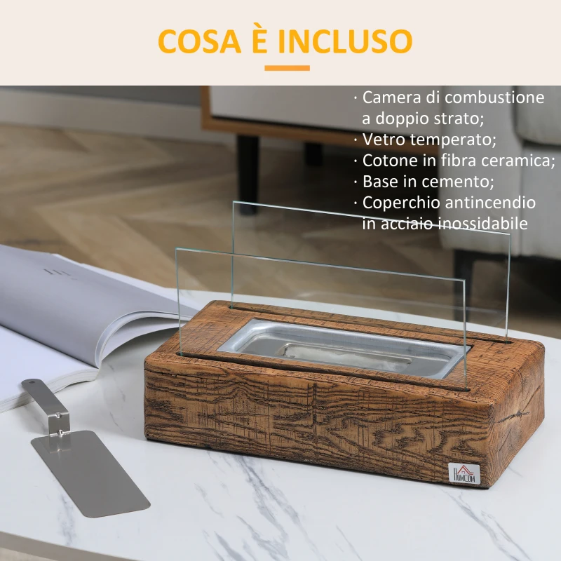 HOMCOM Camino a Bioetanolo da Tavolo con Serbatoio da 0.15L e Autonomia 45 Minuti, 33x16x18cm