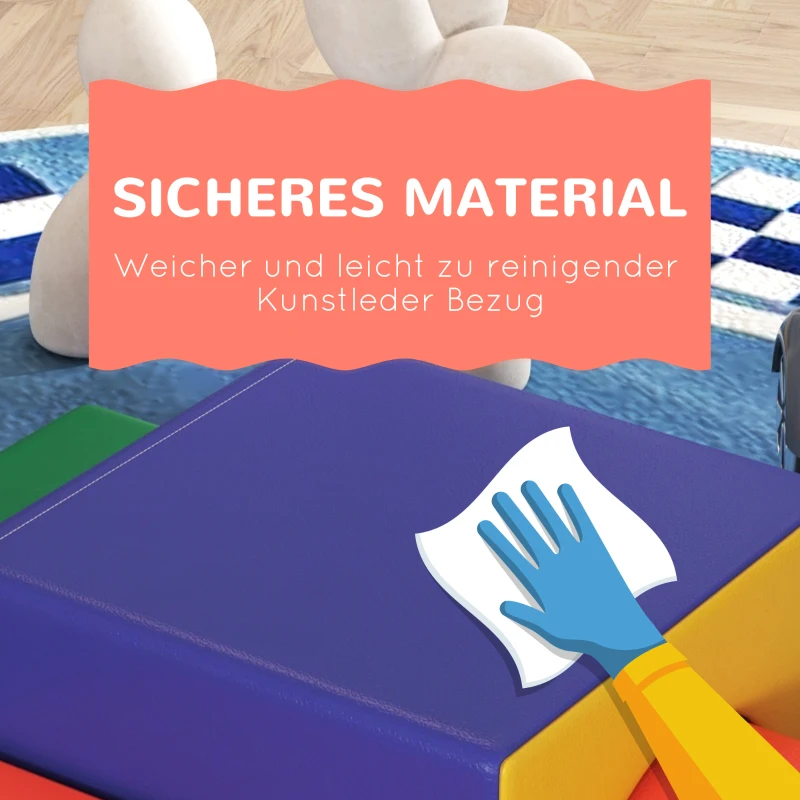 HOMCOM 4-delige Zacht Speelblokkenset voor Klimmen en Glijden, Kunstleer Bekleed, voor Kinderen van 1-3 Jaar, Meerkleurig