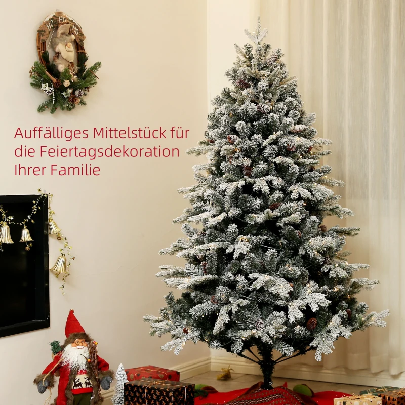 HOMCOM Kunstkerstboom 180 cm met 793 takken, kunstsneeuw en opklapbare metalen standaard – Winterse kerstdecoratie, Groen
