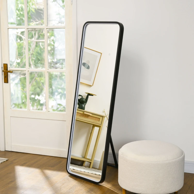 HOMCOM Espelho de Pé com Luzes LED Espelho de Corpo Inteiro 151,5x50 cm com Iluminação Ajustável e Função de Memória Preto